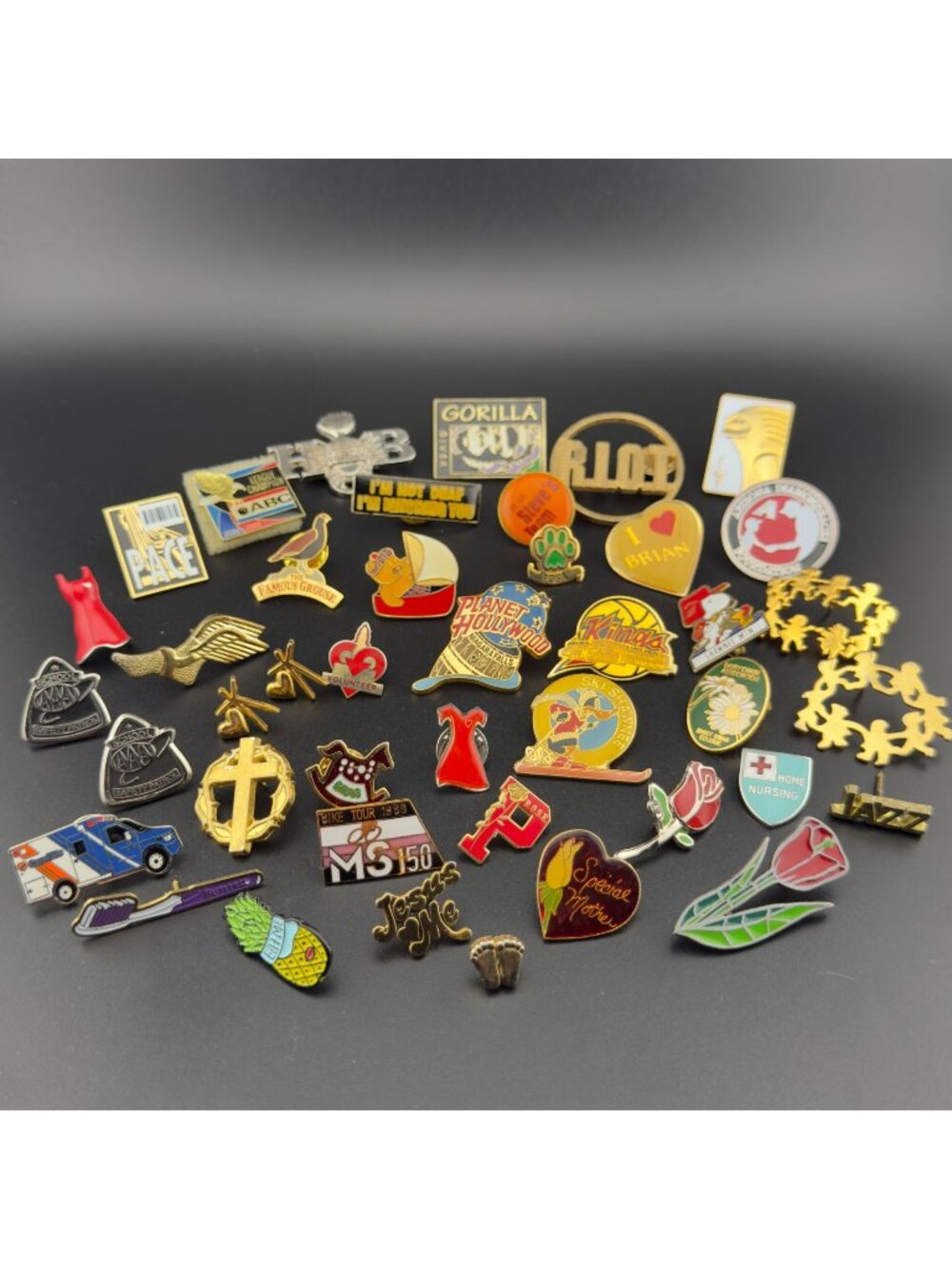 Mixed Lot of 40+ Push Back Lapel Pins Mixed Pins Vintage Modern Enamel Gold Tone